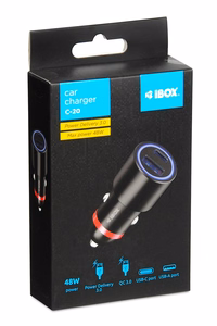 iBox ICC20 mobile device charger Smartphone, Smartwatch, Tablet melns Cigar lighter Fast charging Auto