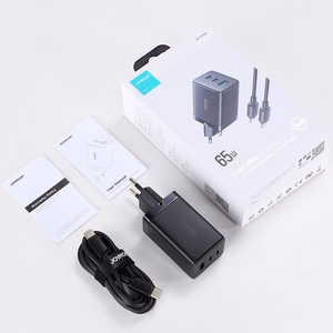 Joyroom ātrais GaN lādētājs 65W USB-A, 2x USB-C melns + USB-C - USB-C kabelis 100W 1.2m (TCG01)