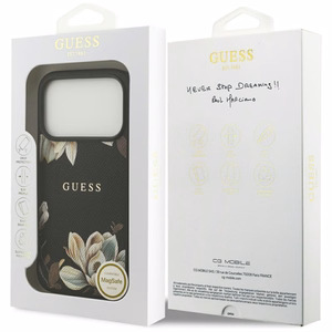 Guess Grained Flowers Classic Logo MagSafe viedtālruņa apvalks iPhone 17 Pro - melns (m)