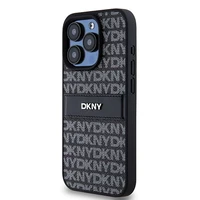 DKNY Ādas apvalks ar vienu šuvju un metāla logotipu iPhone 15 Pro Max - melns (m)