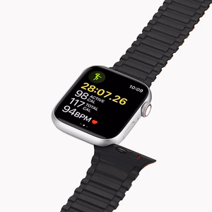 Dux Ducis siksniņa (bruņota versija) Apple Watch SE siksniņa, 9, 8, 7, 6, 5, 4, 3, 2, 1 (41, 40, 38 mm) silikona magnētiskā aproce melna/oranža