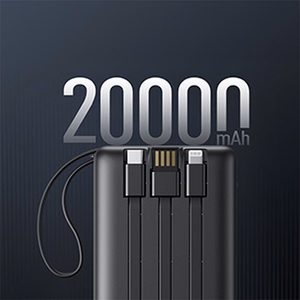 VEGER Portatīvais lādētājs 20000 mAh ar iebūvētu kabeli Micro USB / Type C / Lightning C20 (W2047 / W2059) melns