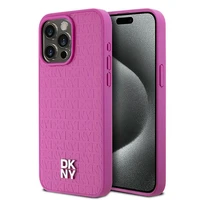 DKNY Ādas monogrammas raksta metāla logotips Magnētiskais viedtālruņa apvalks iPhone 15 Pro Max - rozā