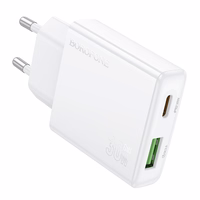 Borofone Lādētājs BN25 Wish (Ultra Thin) - USB + Type-C - PD QC 3.0 30W balts