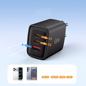 Tech-Protect NCA65W-GAN 3 portu 65 W sienas lādētājs - melns
