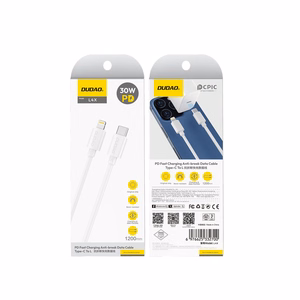 Dudao L4X USB-C–Lightning kabelis, 30 W, 1,2 m, balts