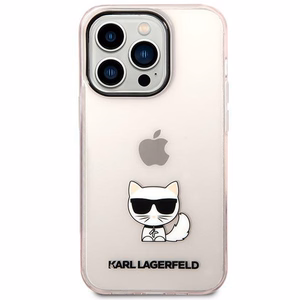 Karl Lagerfeld KLHCP14LCTTRI iPhone 14 Pro 6.1 cietais viedtālruņa apvalks rozā caurspīdīgs Choupette Body