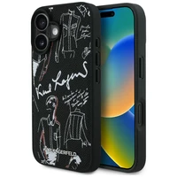 Karl Lagerfeld Grained Pattern & Logo MagSafe Maciņš for iPhone 16 - melns