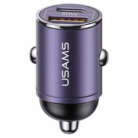 USAMS Auto lādētājs 1xUSB+1xUSB-C C38 30W PD Fast Charge ar iebūvētu gredzenu violets CC206CC02 (US-CC206)