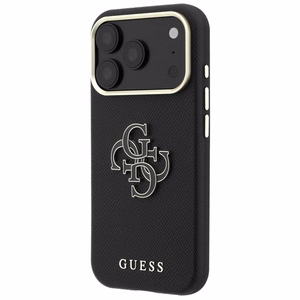 Guess Grained & Big Resin Logo vāciņš iPhone 18 Pro Max / 17 Pro Max – melns