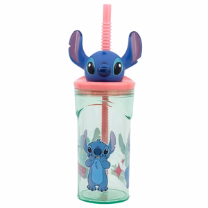 Disney Stitch Flowers krūze ar salmiņu un 3D figūriņu, 360 ml