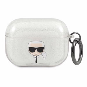 Karl Lagerfeld KLAPUKHGS AirPods Pro maciņš Glitter Karl's Head – sudraba