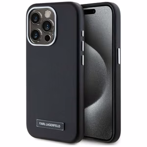 Karl Lagerfeld FW Metal Plate Magnētiskais iPhone 15 Pro viedtālruņa apvalks - melns