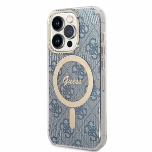 Komplekts Guess GUBPP14LH4EACSB vāciņš + lādētājs iPhone 14 Pro 6.1" zils cietais vāciņš ar 4G rakstu Magnētiskais