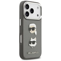 Karl Lagerfeld FW Grained Karl & Choupette Heads Pins & Logo viedtālruņa apvalks iPhone 17 Pro - pelēks