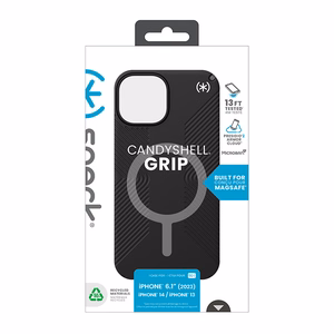 Speck Presidio2 Grip MagSafe vāciņš ierīcei iPhone 17e / 16e / 15 / 14 / 13, melns ar slānekļpelēkām detaļām