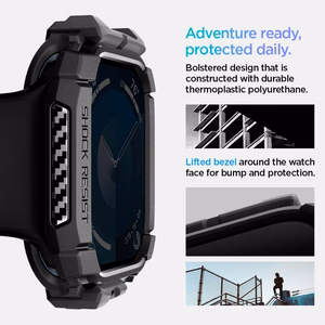 Spigen Rugged Armor apvalks Apple Watch 10 46mm pulkstenim - melns