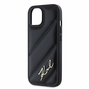 Karl Lagerfeld diagonāli stepēts Script viedtālruņa apvalks iPhone 15 Plus / 14 Plus - melns