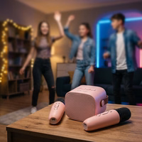 Blavec portatīvais Bluetooth skaļrunis WS-07 Karaoke Party 5W ar 2 mikrofoniem rozā