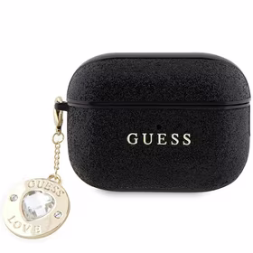 Guess GUAP2PGEHCDK apvalks AirPods Pro 2 - melns Fixed Glitter Heart Diamond Charm