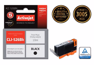 Activejet ACC-526BN – melnas tintes kasetne, aizstāj Canon CLI-526BK, 10 ml, Supreme