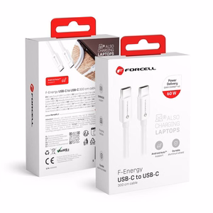 Kabelis FORCELL F-ENERGY C338 Type C uz Type C PD QC4.0 3A 60W 3 m balts
