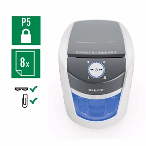 Leitz IQ OptiMax Small Office 350 – P-5 mikrogriezuma dokumentu smalcinātājs, 22 l, balts (83590000)