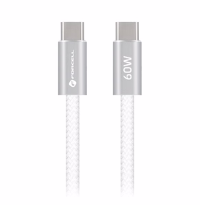 Kabelis USB C uz USB C Forcell F-Energy QC4.0 PD 3A 60W Cafule Flat 1,2 m CCFN23 balts