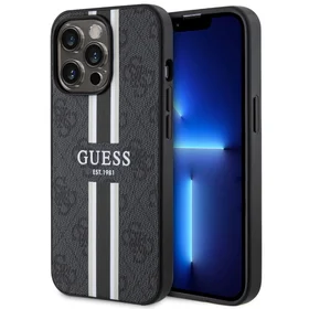 Guess GUHMP13LP4RPSK iPhone 13 Pro / 13 6.1" melns/melns cietais apvalks 4G Printed Stripes MagSafe