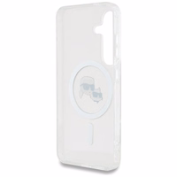 Viedtālruņa apvalks Karl Lagerfeld Button Karl & Choupette Heads Izdrukāts logotips MagSafe Samsung Galaxy S25 Plus - balts