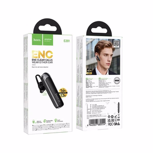 Hoco E201 bezvadu mono austiņa ar mikrofonu, ENC, Bluetooth 6.0, 130 mAh, melna
