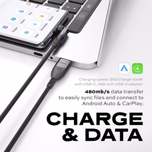 STATIK PowerPivot Pro neilona pīts kabelis, USB-C uz USB-C, 3 m, melns