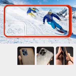 Прозрачный чехол 3in1 для Samsung Galaxy S22+ (S22 Plus) гелевый с рамкой красный