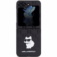 Karl Lagerfeld Saffiano Monogram Choupette Pin viedtālruņa apvalks Samsung Galaxy Z Flip 5 - melna