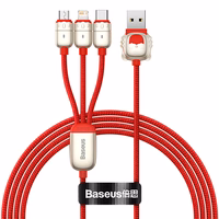 Baseus kabelis Tīģera gads 3 vienā - USB uz Type C, Lightning, Micro USB - 3,5A 1,2 metri (CASX010009) sarkans