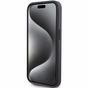 Karl Lagerfeld Saffiano karšu slotiņa Karl&Choupette metāla piespraude apvalks iPhone 15 Pro - melns