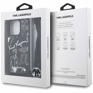 Karl Lagerfeld pār plecu nēsājams graudainas faktūras un logotipa viedtālruņa apvalks iPhone 16 Pro Max - melns
