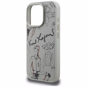 Karl Lagerfeld Grained Pattern & Logo MagSafe Case for iPhone 16 Pro - Gray