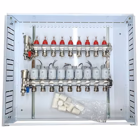 Heating Manifold 9 Loops ar Thermal Actuators NC AC230V un Flow Meters