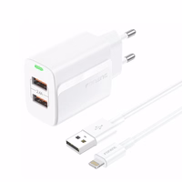 FONENG tīkla lādētājs EU63 2.4A 12W 2xUSB + kabelis Lightning balts