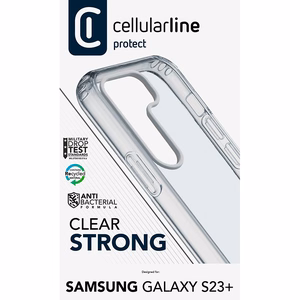 Cellularline Clear Strong vāciņš ierīcei Samsung Galaxy S23+, ar integrētu antibakteriālu sastāvu, caurspīdīgs