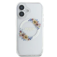 Guess IML Ziedu vainags Magnētiskais viedtālruņa apvalks iPhone 16 Plus - caurspīdīgs