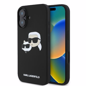 Karl Lagerfeld silikona Nauble Heads Print magnētiskais viedtālruņa apvalks iPhone 16 - melns