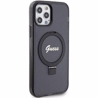 Guess Ring Stand Script Glitter Magnētiskais viedtālruņa apvalks iPhone 12/12 Pro - melns