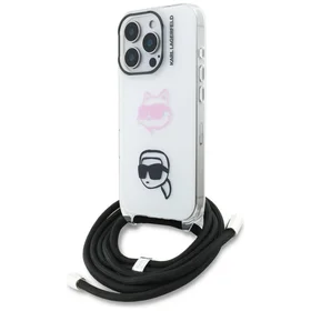 Karl Lagerfeld IML Crossbody Karl&Choupette Head Maciņš for iPhone 16 Pro Max - balts