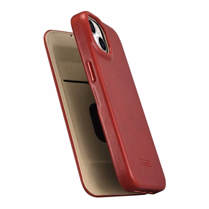 iCarer CE Premium ādas folio vāciņš iPhone 14 Plus ar MagSafe magnētisku flip vāciņu - sarkanā krāsā