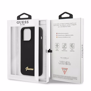 Guess GUHMP13LLSLMGBK viedtālruņa apvalks iPhone 13 Pro / 13 6.1" melns cietais silikona ar zelta logotipu MagSafe