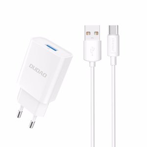 Dudao A4EU USB-A 2.1A sienas lādētājs - balts + USB-A - USB-C kabelis