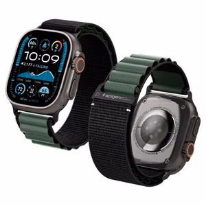 SPIGEN WBF1 РЕМЕШОК APPLE WATCH 6 / 7 / 8 / 9 / 10 / SE / ULTRA 1 / 2 (44 / 45 / 46 / 49 MM) ЧЕРНЫЙ/ЗЕЛЕНЫЙ