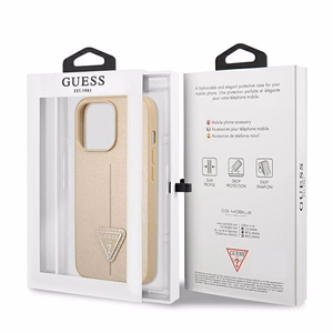 Guess GUHCP13LPSATLE iPhone 13 Pro / 13 6.1" бежевый/бежевый жёсткий чехол SaffianoTriangle Logo